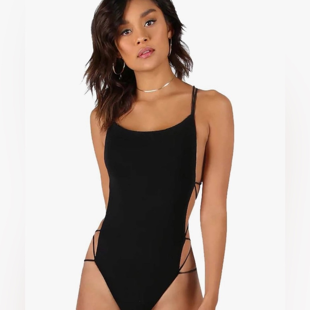 Black Strappy Backless Bodysuit